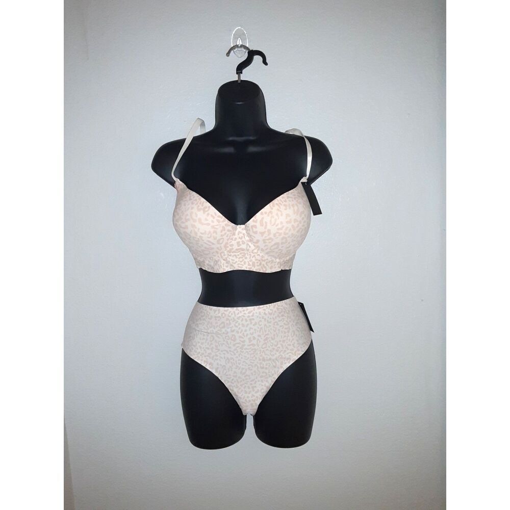 Youmita 38C Beige Leopard Print Bra and Large Seamless Panty NWT